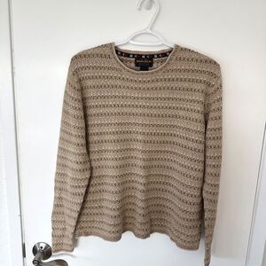 Vintage Woolrich 90s Sweater Womens Medium Tan Khaki Knit Ramie Cotton Thanksgiv